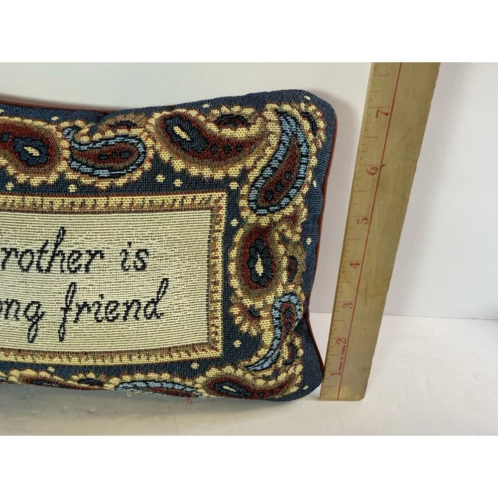 Vintage Tapestry Accent Pillow A Brother Is A Lifelong Friend Quote 13x7